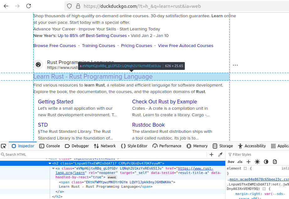Inspect Search Results