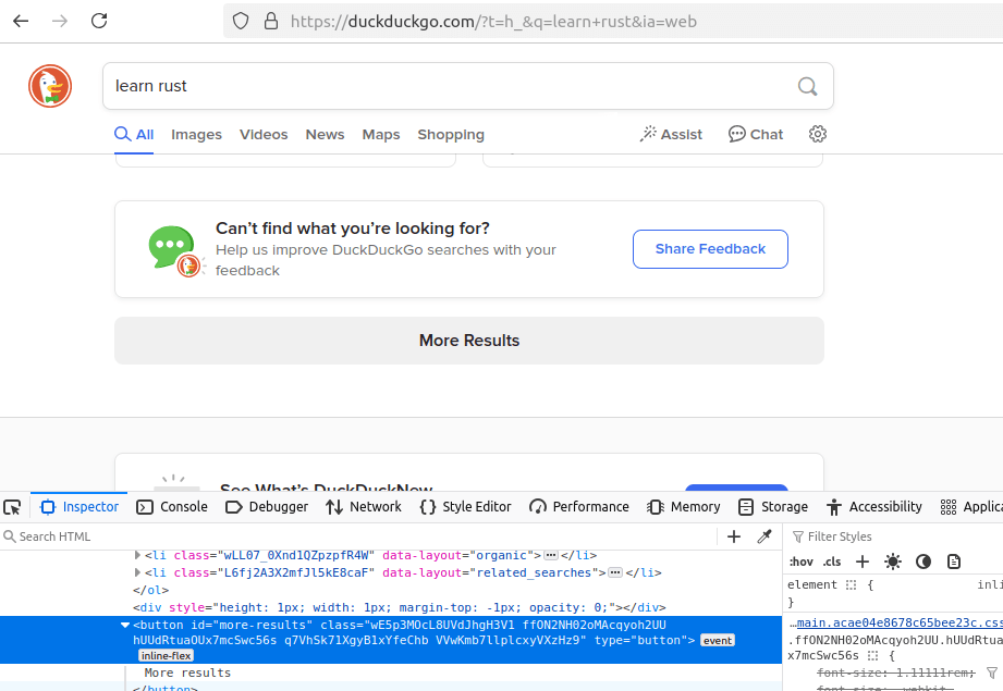Inspect More Results Button