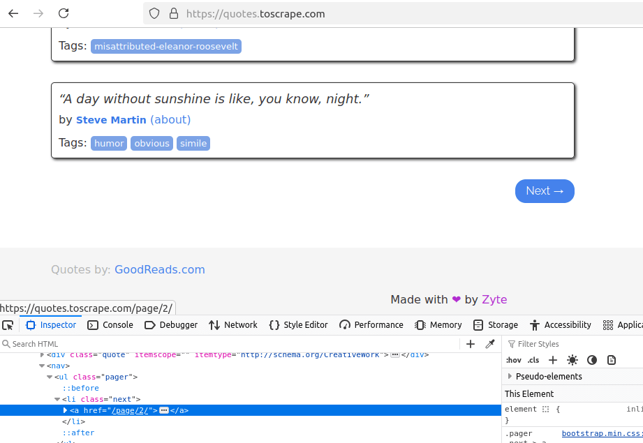 Quotes To Scrape: Next Button