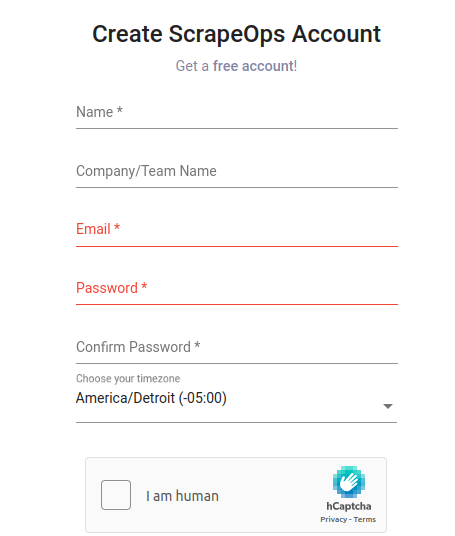 ScrapeOps Registration