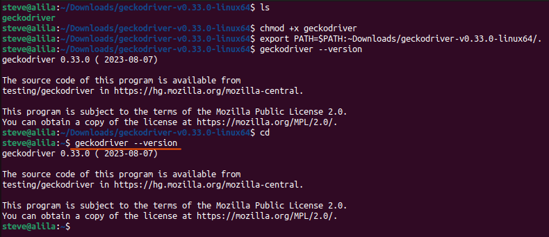 GeckoDriver added to Linux path
