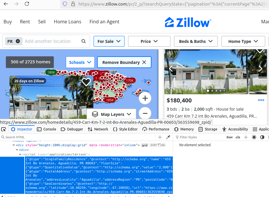 Inspect Zillow Search Results Page