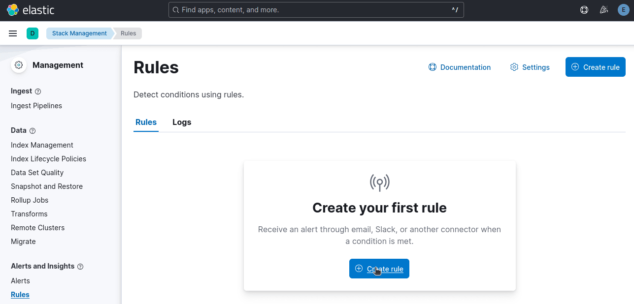Web Scraping ELK Stack - Kibana Create Rule