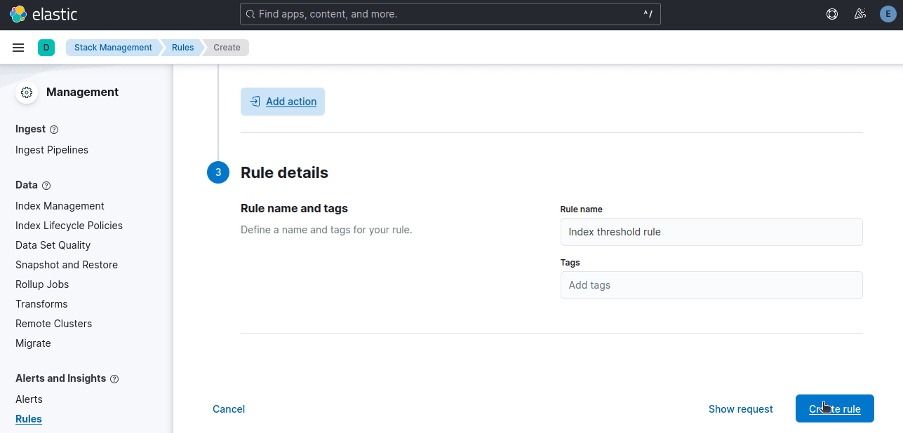 Web Scraping ELK Stack - Kibana Create the Rule