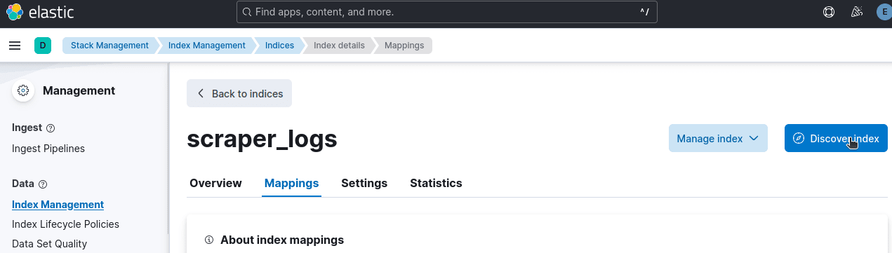 Web Scraping ELK Stack - Kibana Discover Index