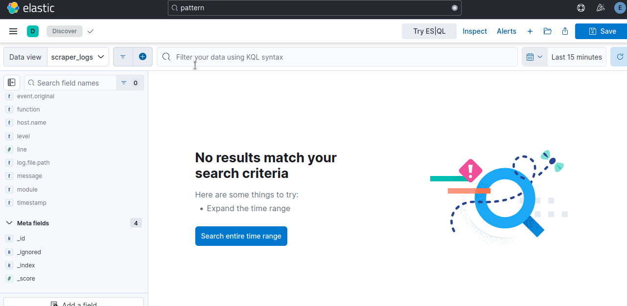 Web Scraping ELK Stack - Kibana Empty Visuals