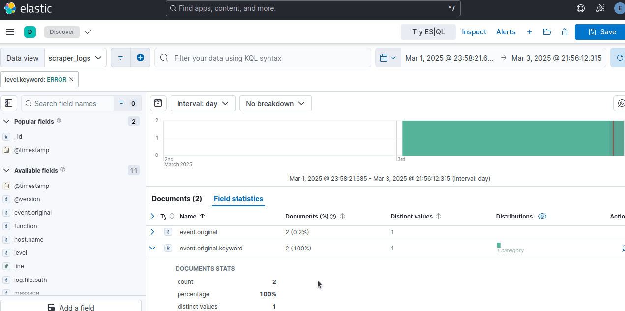 Web Scraping ELK Stack - Kibana Error Visual
