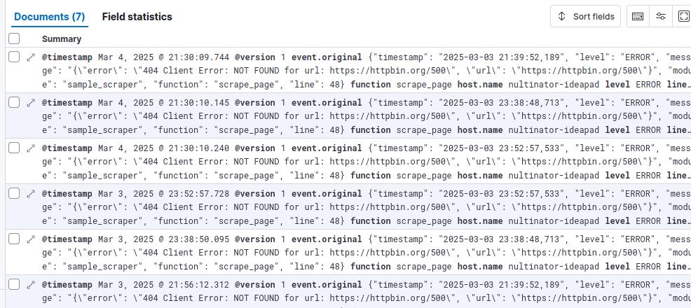 Web Scraping ELK Stack - Kibana Filtered Errors
