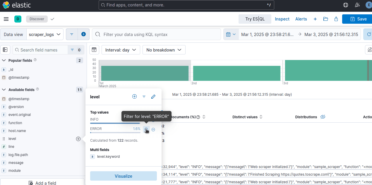 Web Scraping ELK Stack - Kibana Finding Errors