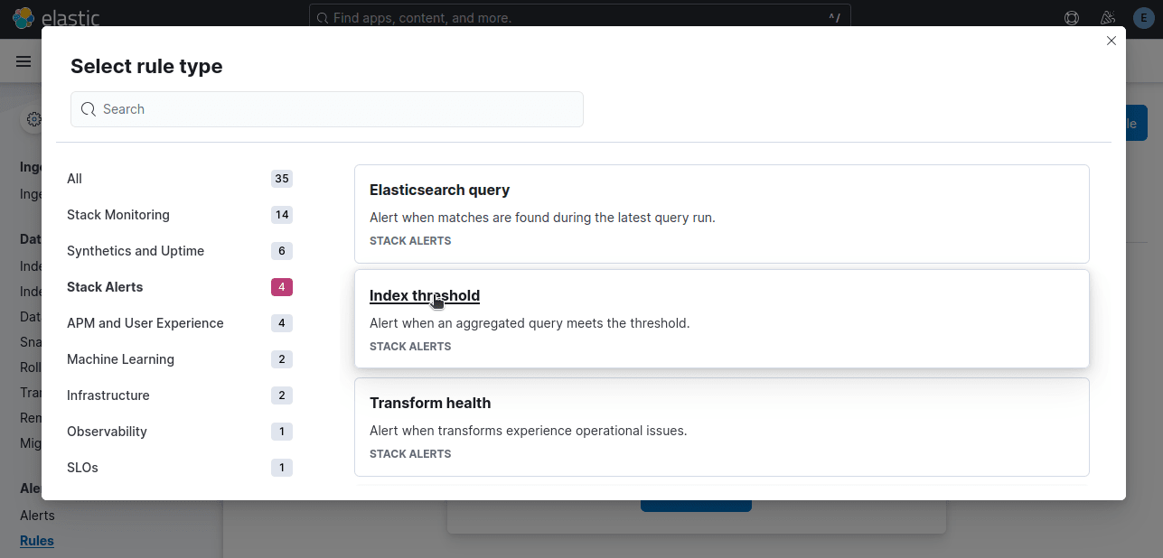 Web Scraping ELK Stack - Kibana Index Threshold