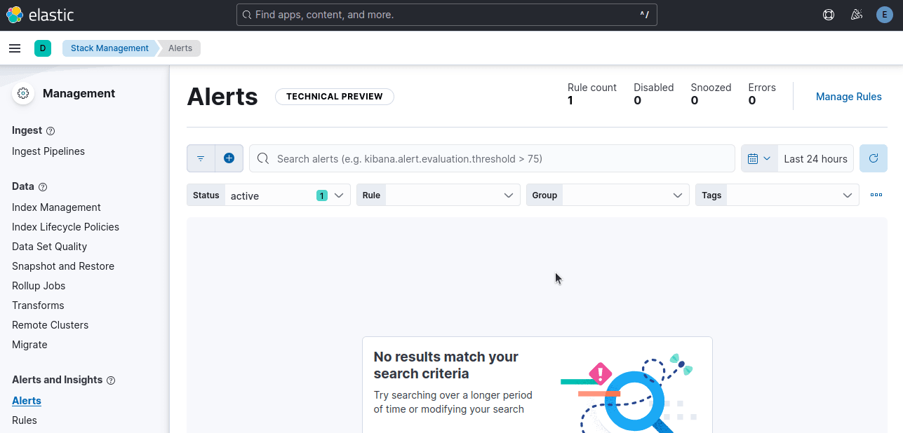 Web Scraping ELK Stack - Kibana No Active Alerts
