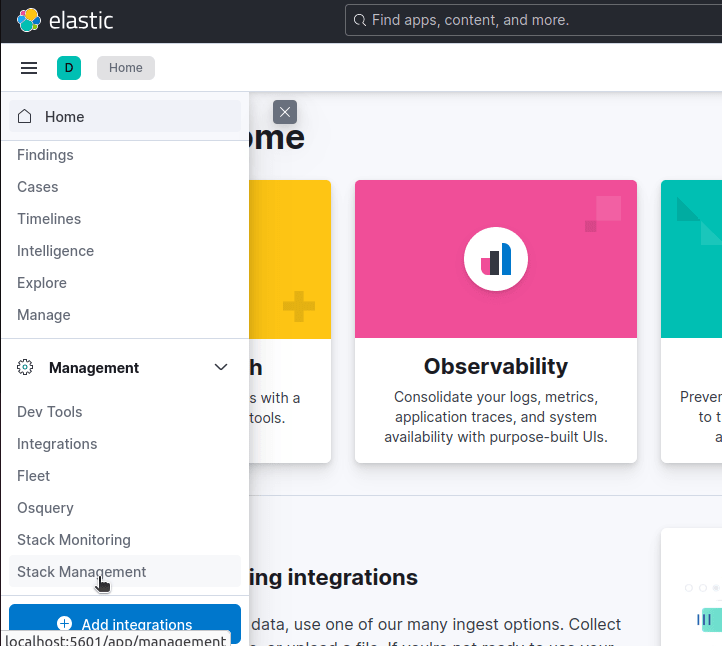 Web Scraping ELK Stack - Kibana Stack Management