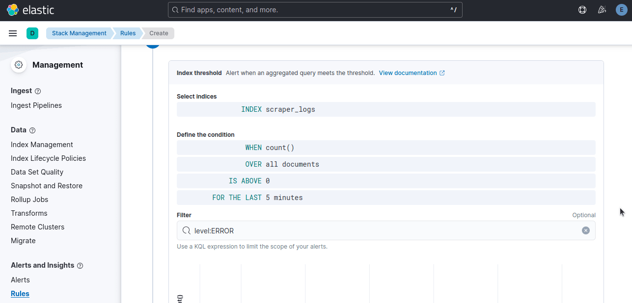 Web Scraping ELK Stack - Kibana Threshold Settings