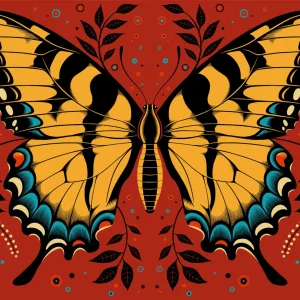 Decorative illustration of the tiger swallowtail butterfly. Illustration by Allen Crawford, Decorative, Nature,