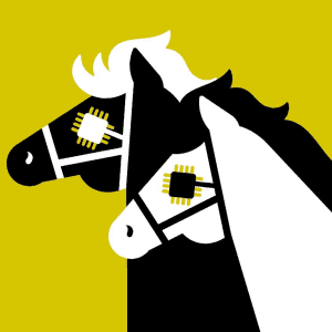 Graphic illustration of two blinkered horses.. Illustration by Giulio Bonasera, Conceptual,