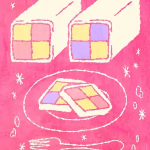 Whimsical illustration of Battenberg cake.. Illustration by Shirley Marion, Decorative, Food & Beverage, Whimsical,