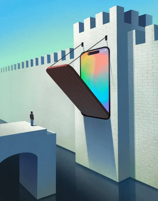 Conceptual image of iphone as drawbridge