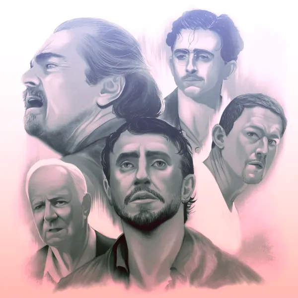 Illustration of various actors in recent movies including Leonardi DiCaprio, Stefan Skarsgaard, Timothee Chalamet