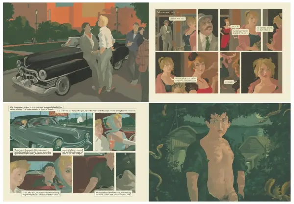 Illustration of pages from A Boy’s Own Story graphic novel.