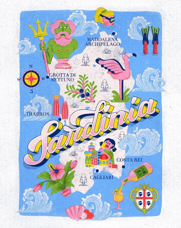Illustrated map of Sardinia