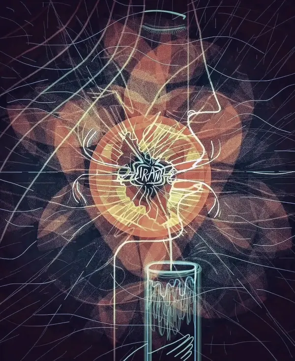 Decorative illustration with the word Iran at the center