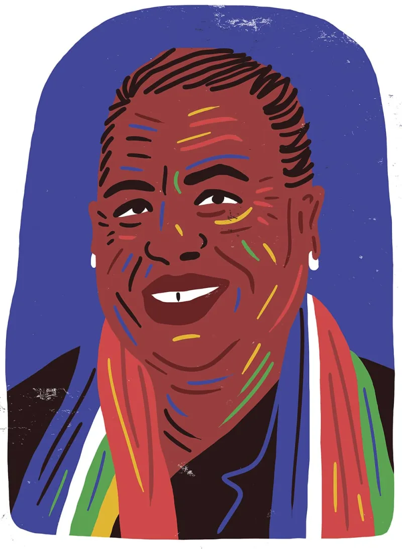 Graphic illustration of Naledi Pandor. Illustration by Øivind Hovland, Portrait, Figurative,