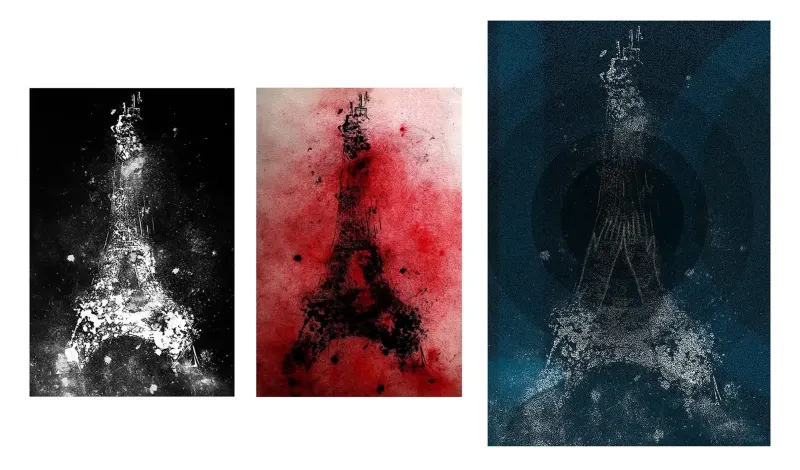 3 illustrations of the Eiffel Tower. Illustration by Anson Liaw, Decorative, 