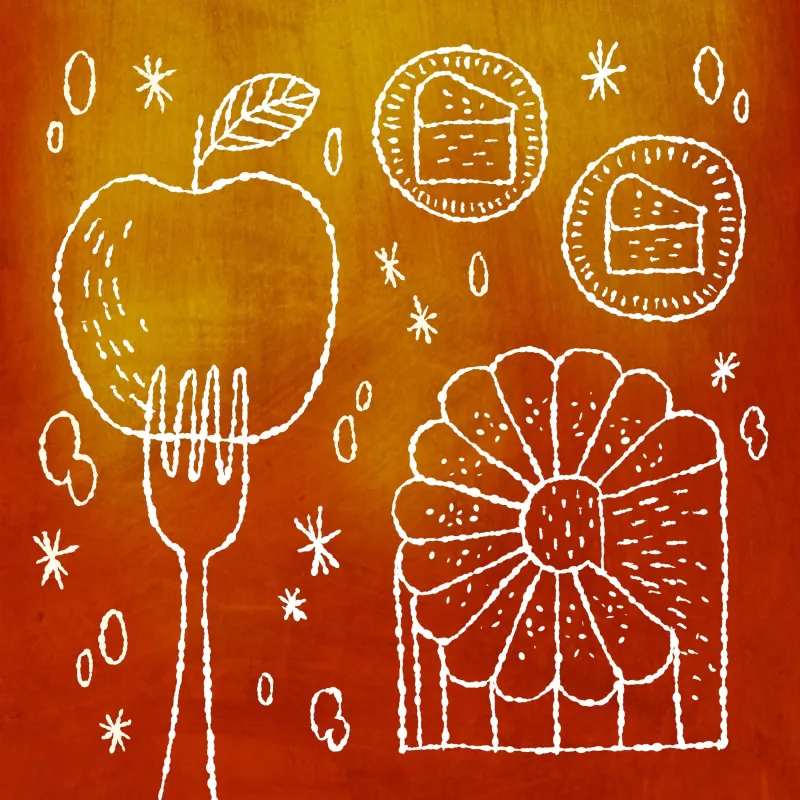 Whimsical illustration of apple cider cake. Illustration by Shirley Marion, Decorative, Whimsical, Food & Beverage, 