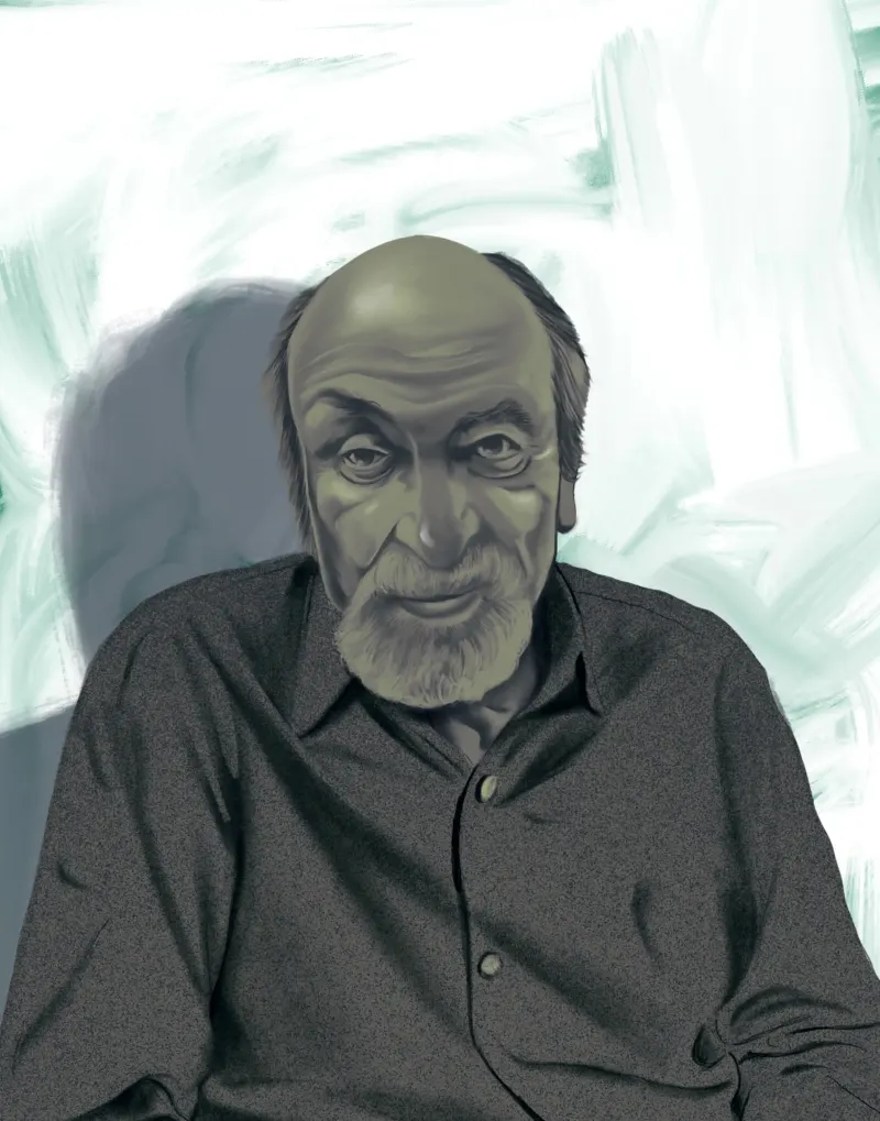Illustration of designer Milton Glaser. Illustration by Jay Torres, Portrait, Figurative, 