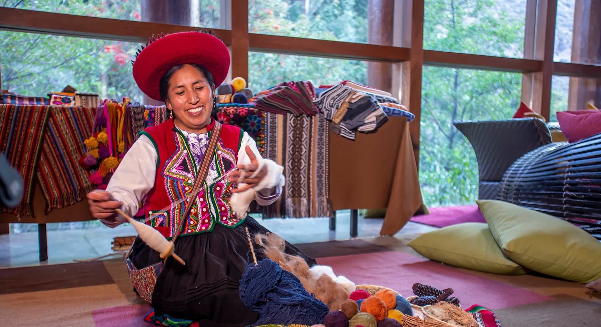 Local weavers demonstrating Andean textile traditions