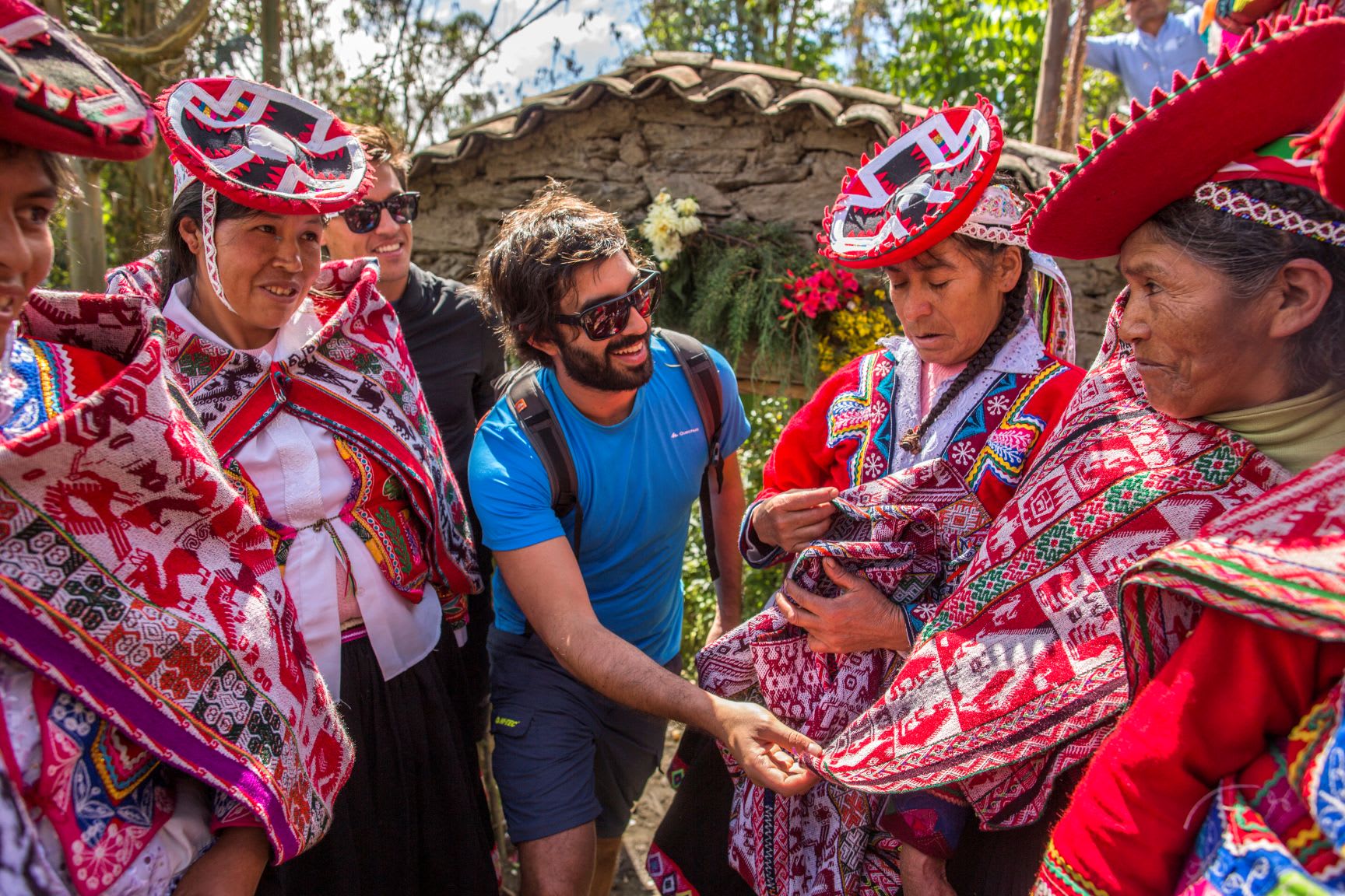 Lares region landscape with Andean trekkers