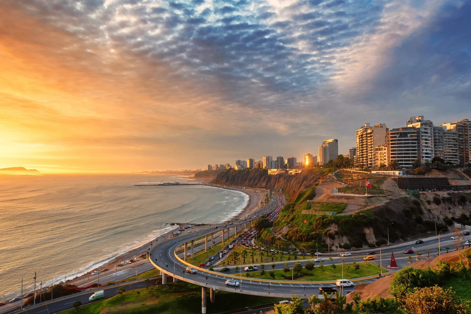 Costa Verde coastline at golden hour, Lima