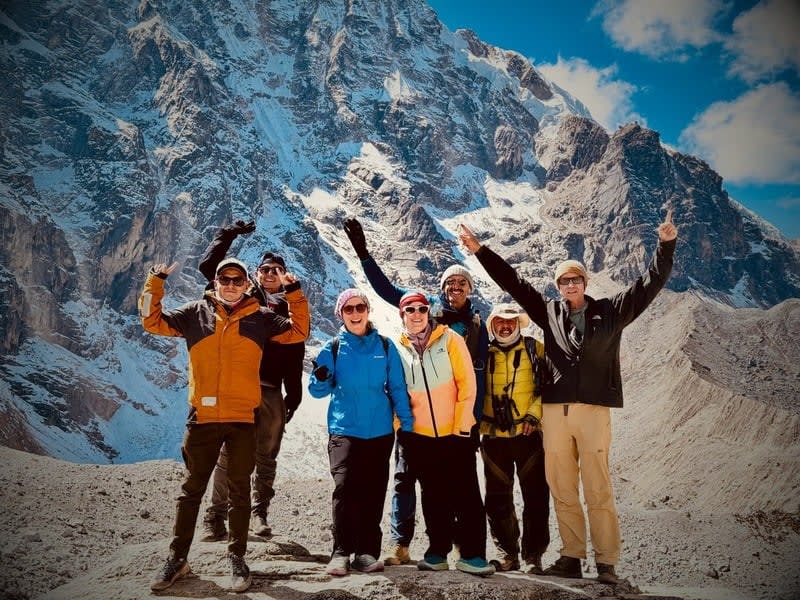 Trekkers on a mountain trail in Peru