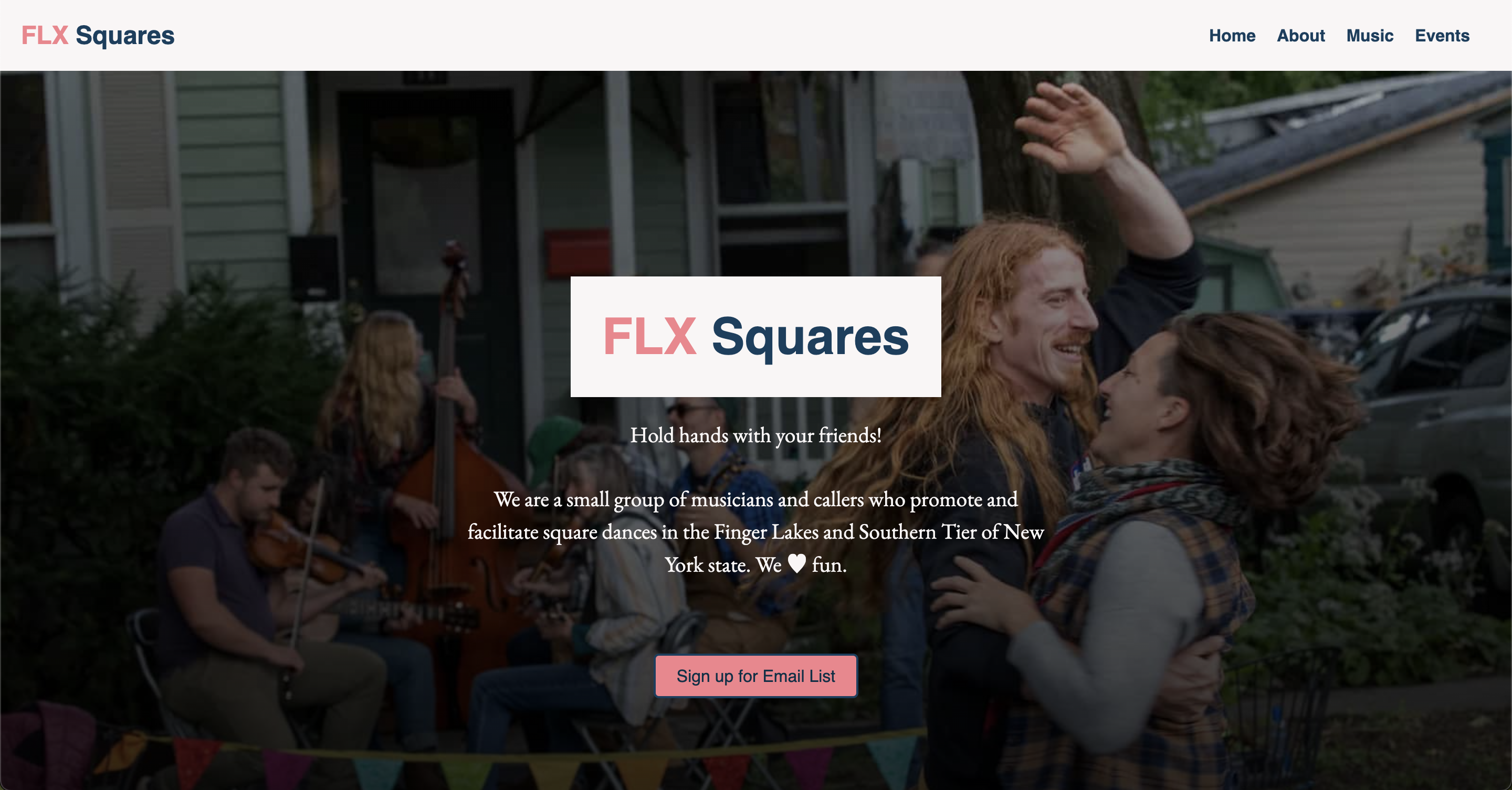 Screenshot of the FLX Squares hero section