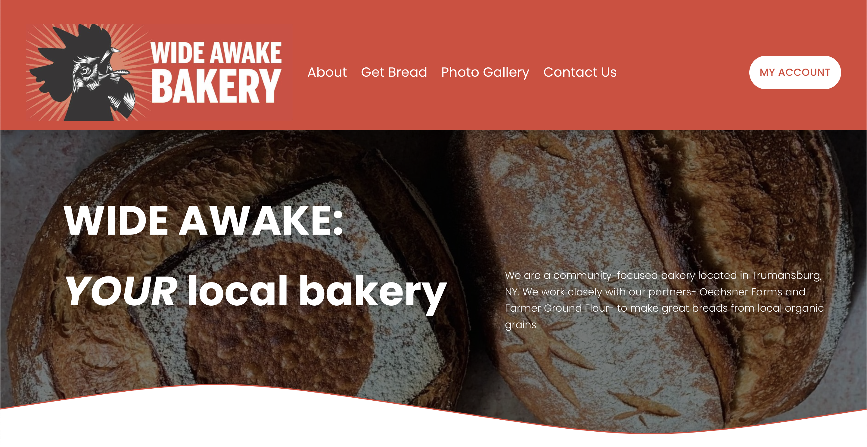 Screenshot of the Wide Awake Bakery website home page hero section.