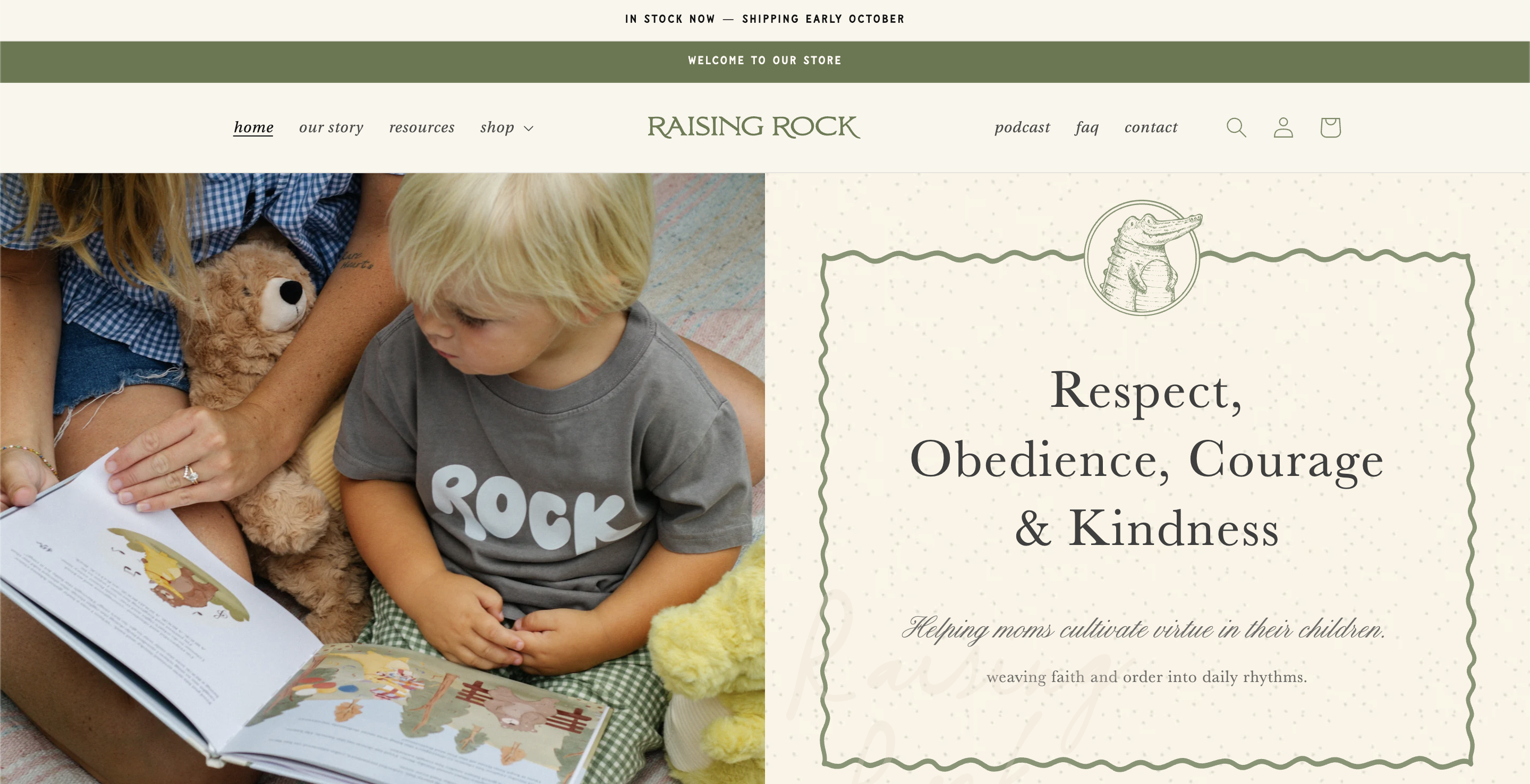 Screenshot of the Raising Rock website hero section.