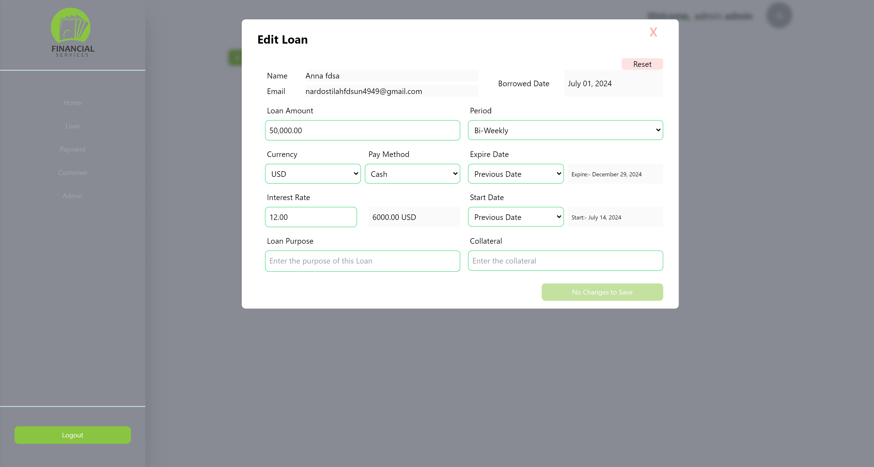 Edit Loan Page