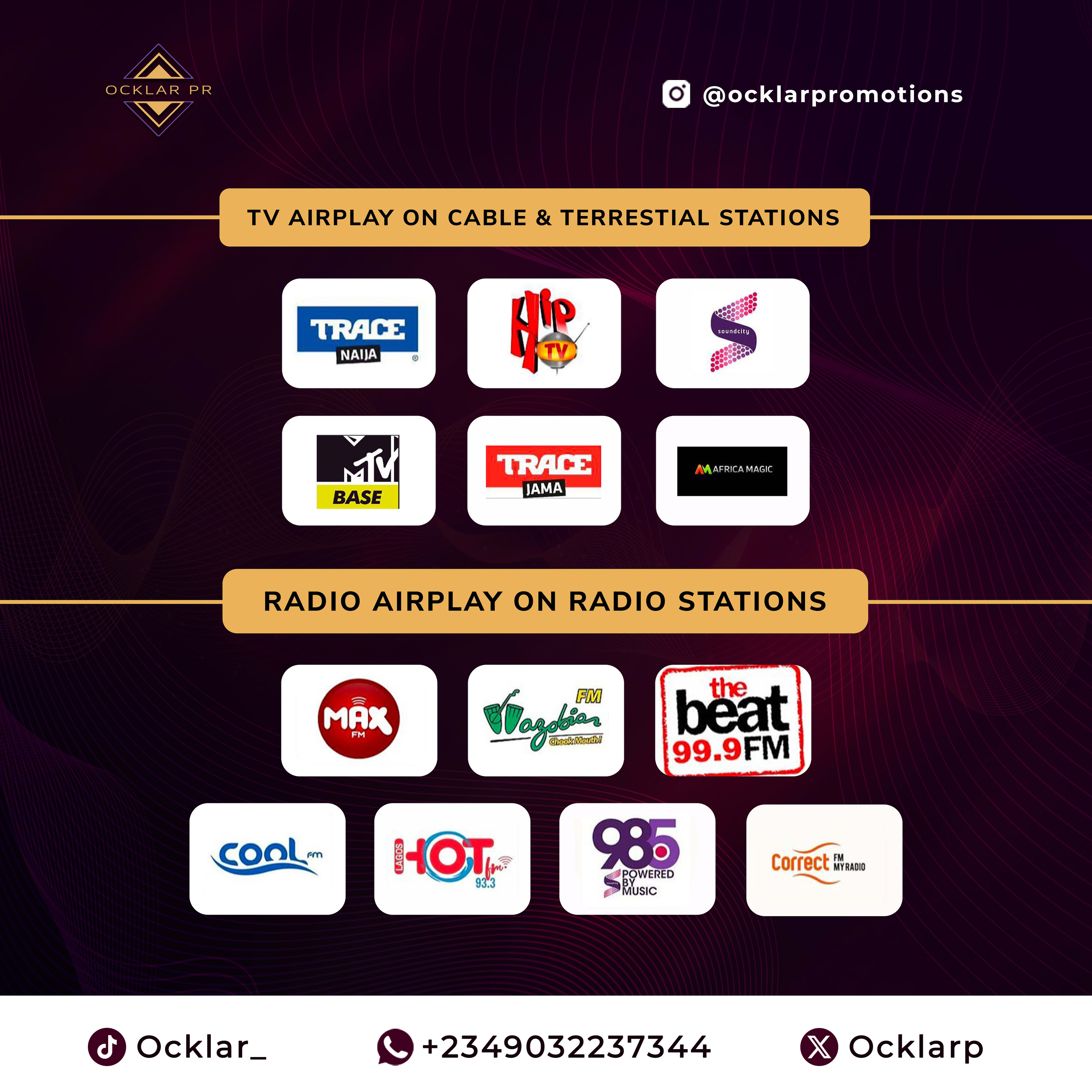 Radio airplay and tv airplay services for music promotion by OCKLAR