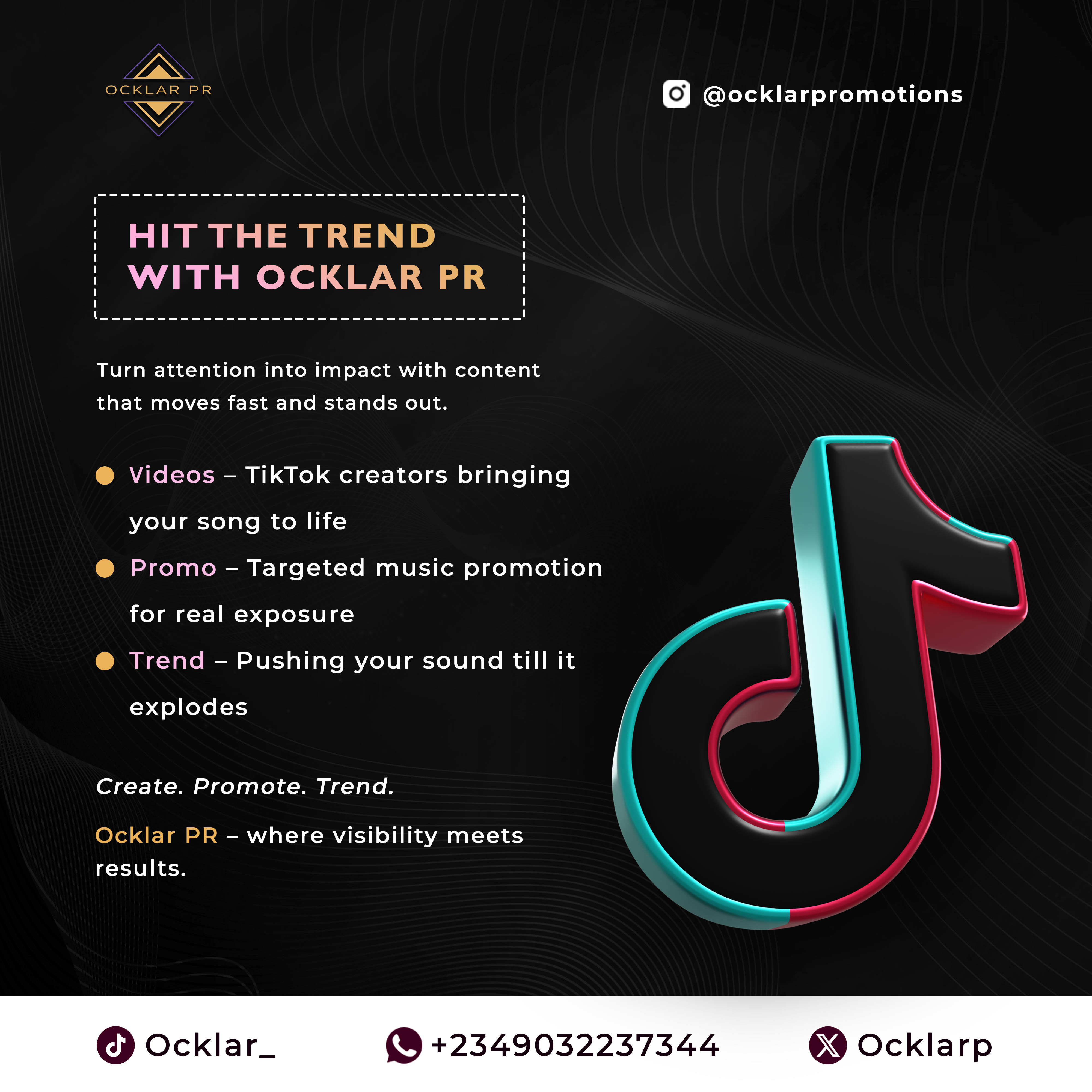 TikTok Trend, video and engagement for music promotion by OCKLAR