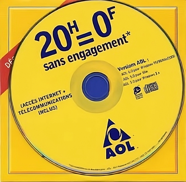 A picture of a CD from AOL offering free Internet hours