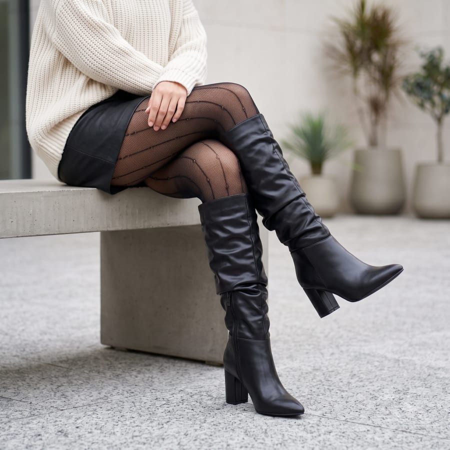 OY020 Bota Tacón bajo tubo arrugado de moda