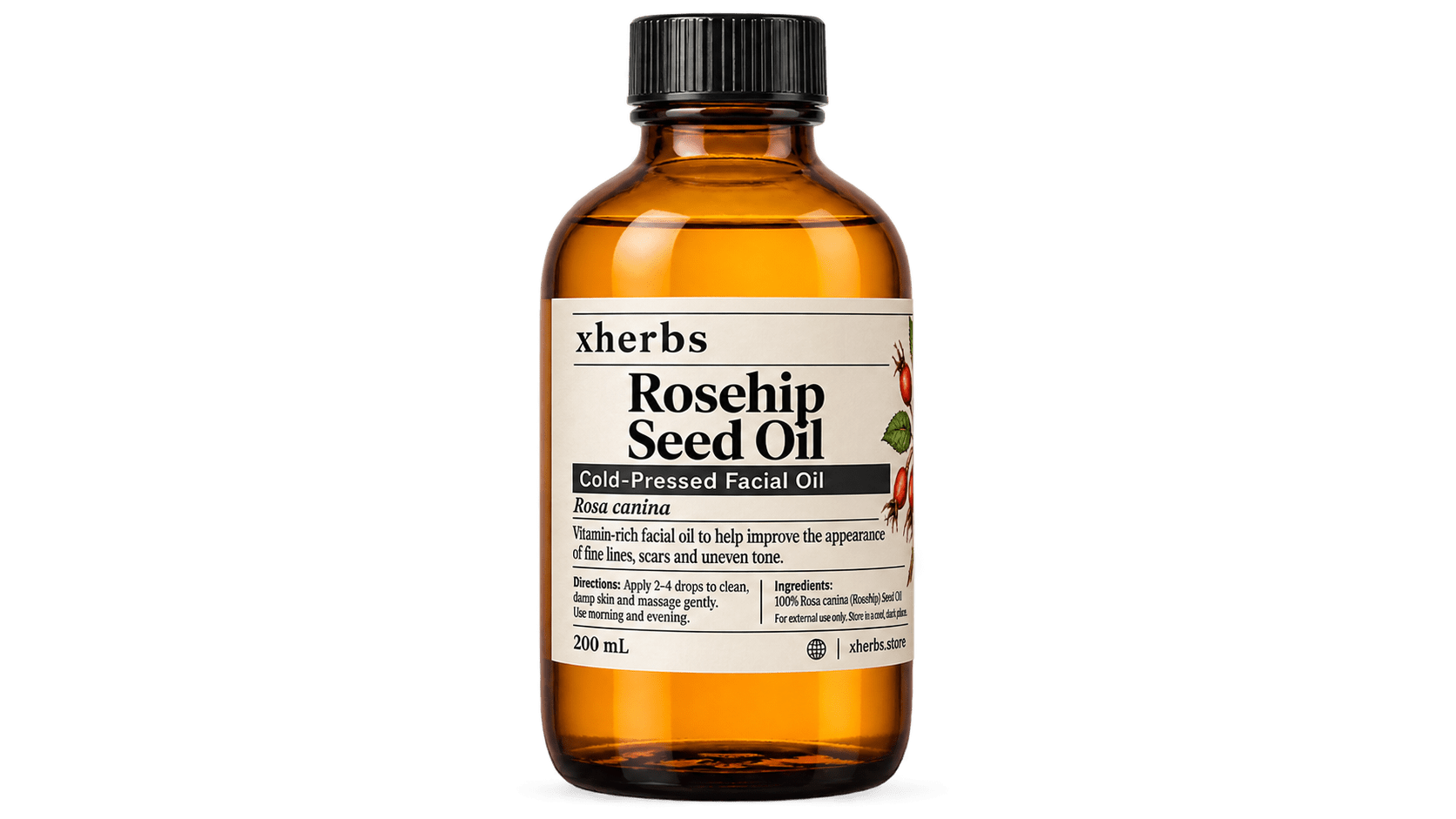 Rosehip seed oil for stretch marks and hyperpigmentation - cold-pressed 200ml — on xHerbs Store Nigeria