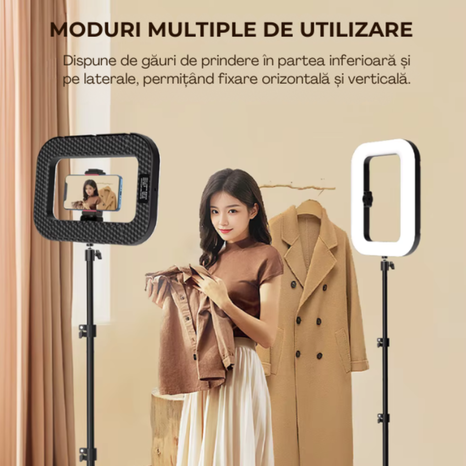 Ajustare luminozitate si culoare Ring Light pentru selfie si vlogging