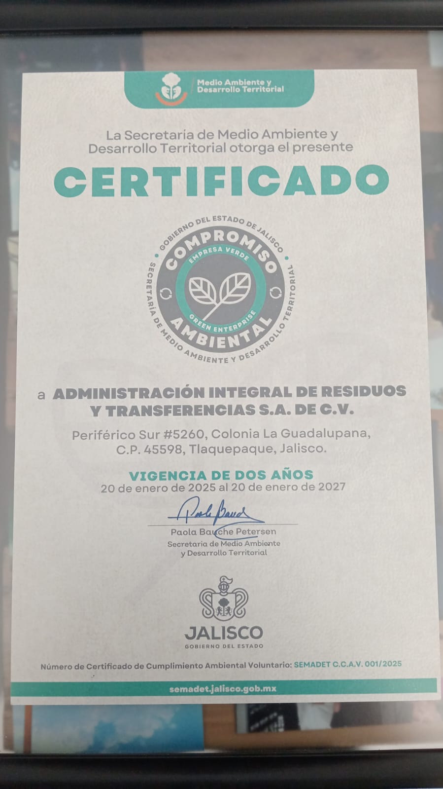 CERTIFICADO COMPROMISO AMBIENTAL "EMPRESA VERDE"