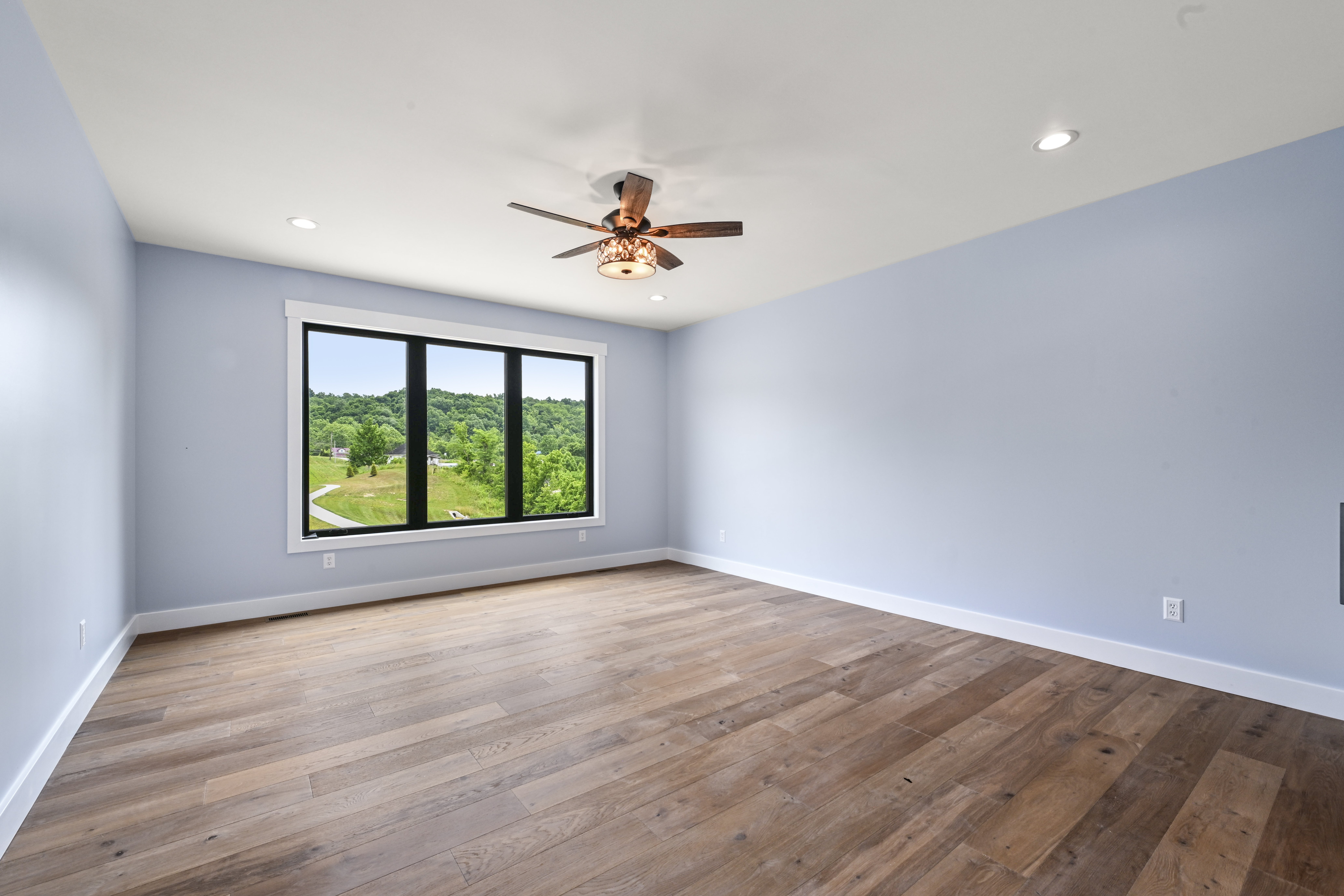 Dining room with tray ceiling and hardwood floors
