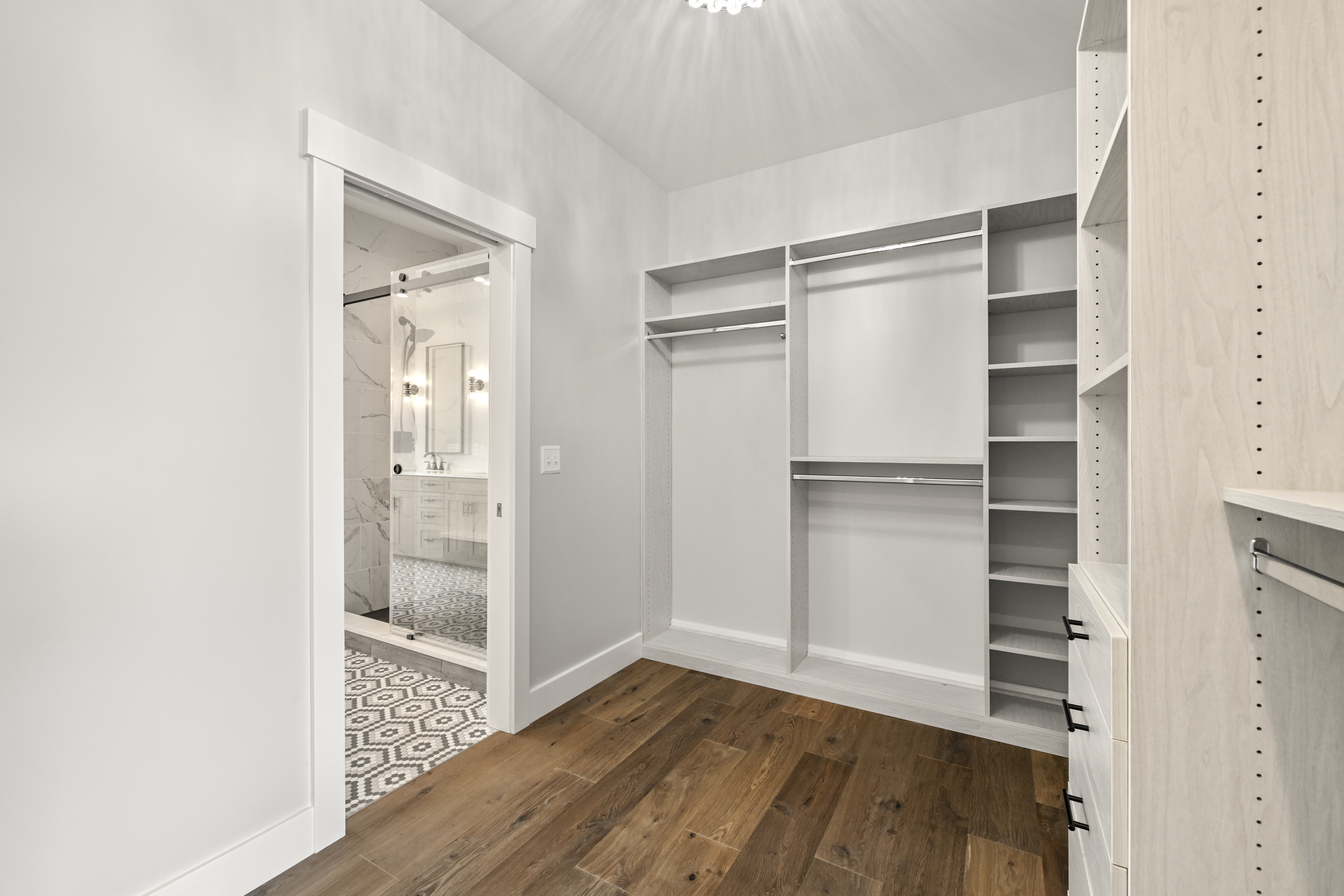 Master bathroom with freestanding soaking tub in custom home