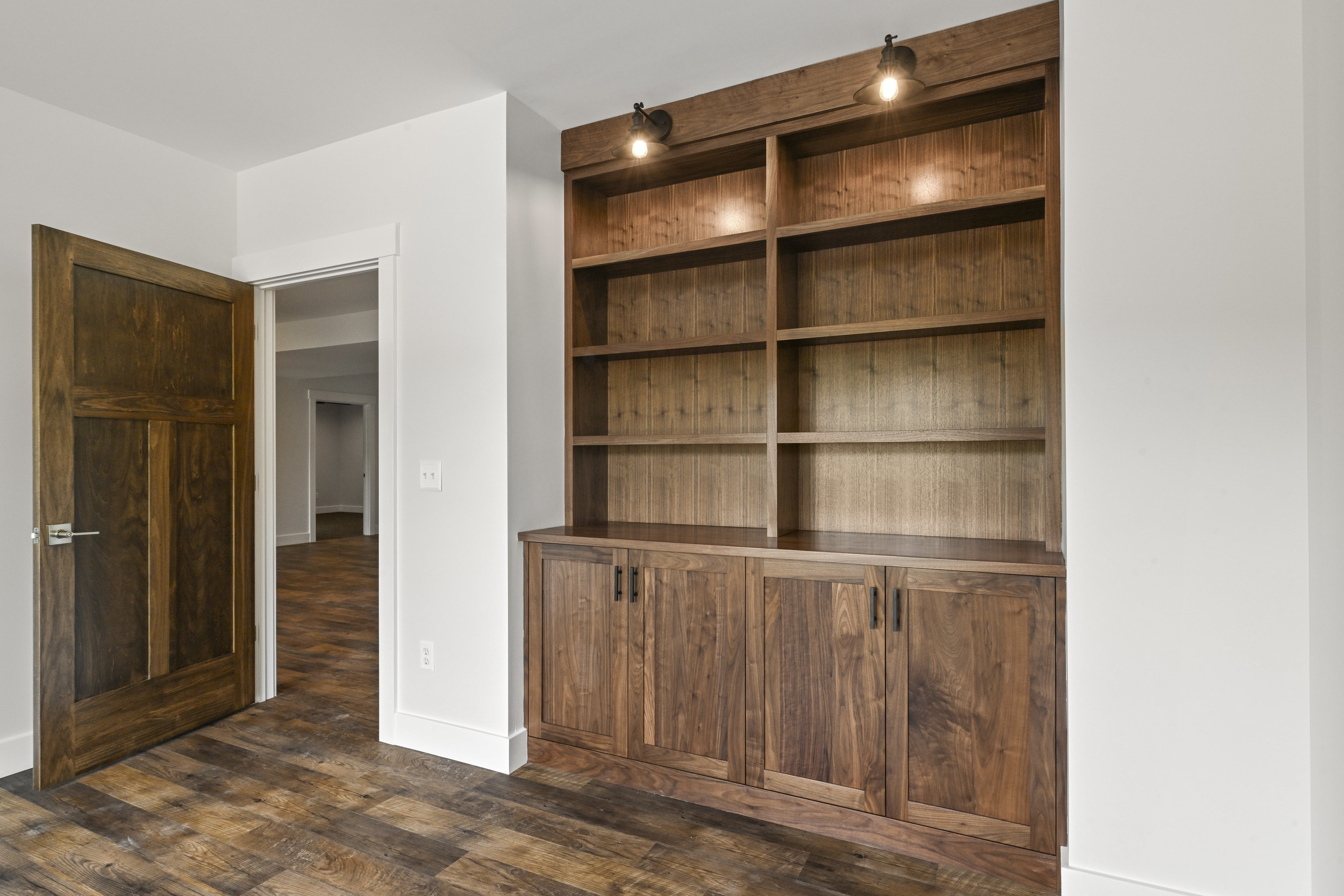 Home office built-in cabinetry and shelving detail