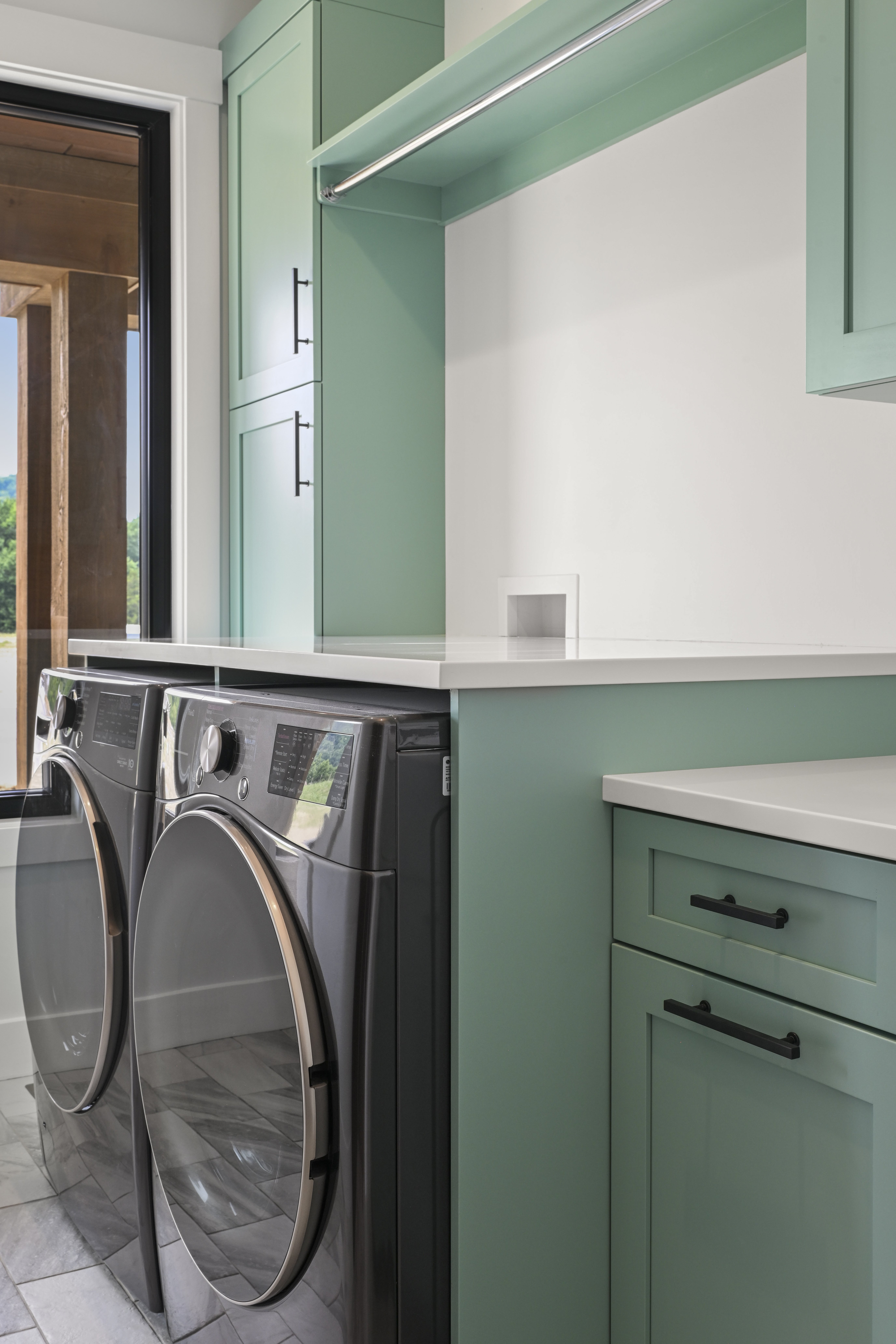 Custom built-in cabinetry and shelving in living space