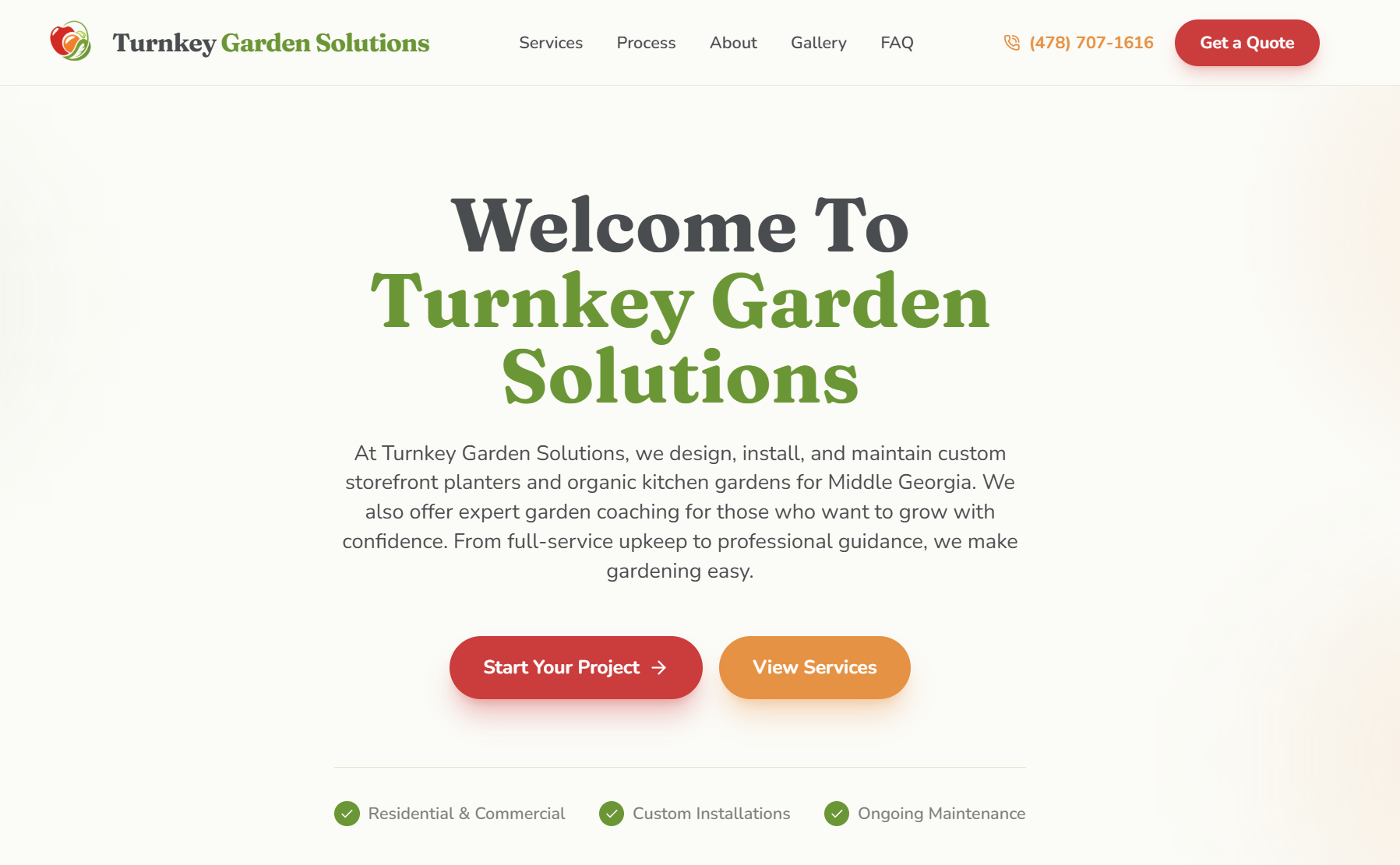TurnKey Garden Solutions website homepage screenshot