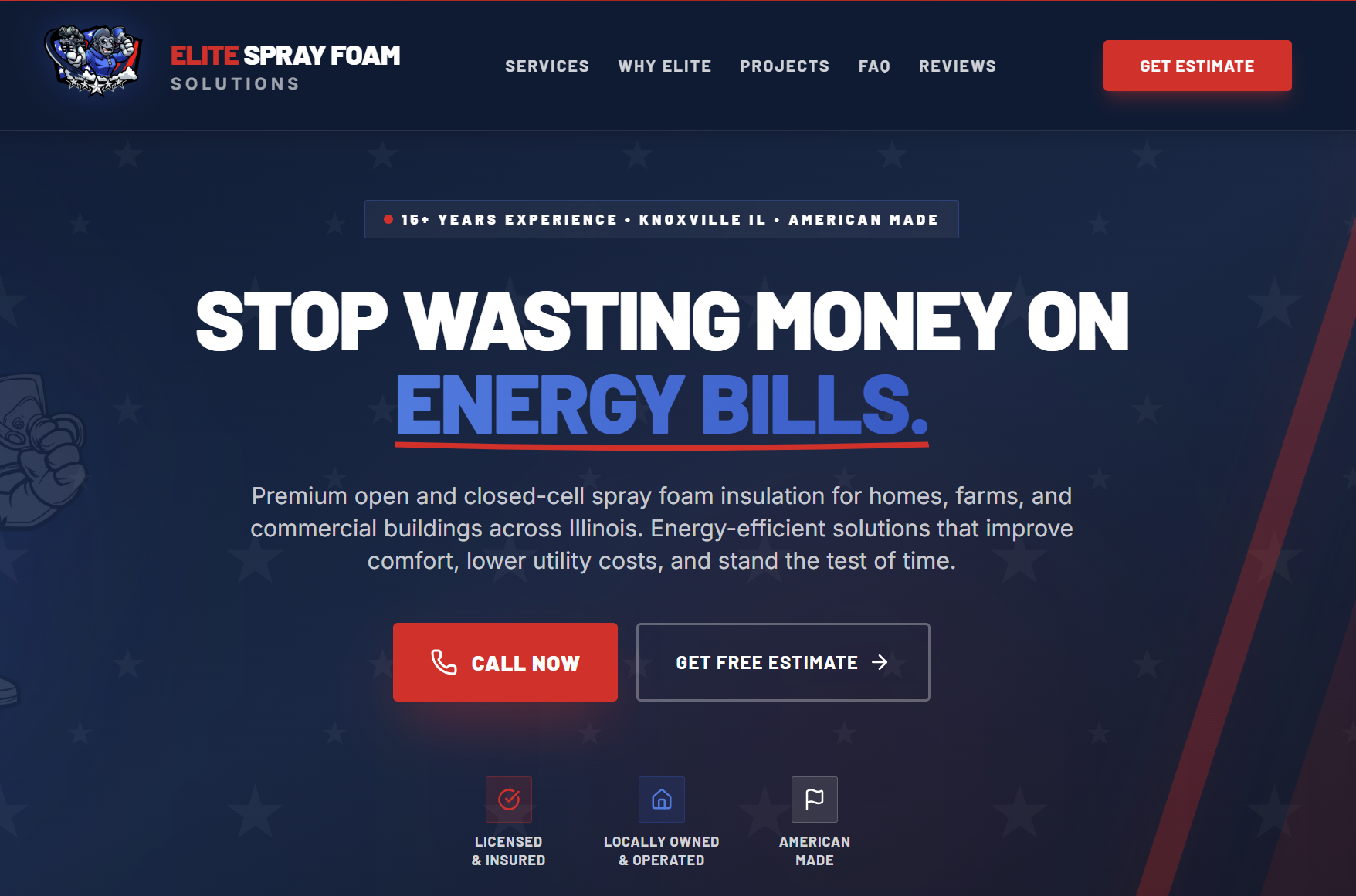 Elite Spray Foam Solutions website homepage screenshot